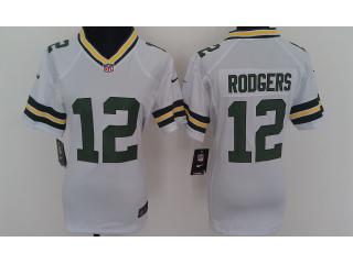 Women Green Bay Packers 12 Aaron Rodgers Football Jersey White