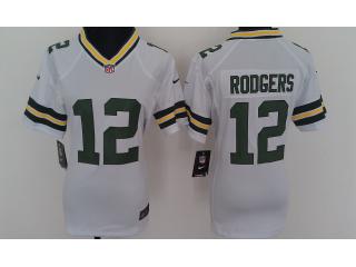 Women Green Bay Packers 12 Aaron Rodgers Football Jersey White