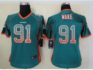 Women Miami Dolphins 91 Cameron Wake Drift Fashion Green Elite Jersey