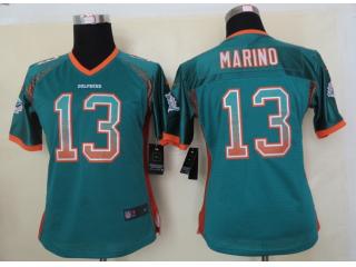 Women Miami Dolphins 13 Dan Marino Drift Fashion Green Elite Jersey