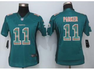 Women Miami Dolphins 11 DeVante Parker Green Strobe Elite Jersey