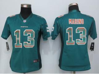 Women Miami Dolphins 13 Dan Marino Green Strobe Elite Jersey