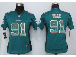 Women Miami Dolphins 91 Cameron Wake Green Strobe Elite Jersey