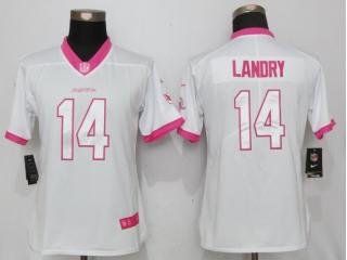 Women Miami Dolphins 14 Jarvis Landry Stitched Elite Rush Fashion Jersey White Pink