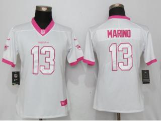 Women Miami Dolphins 13 Dan Marino Stitched Elite Rush Fashion Jersey White Pink