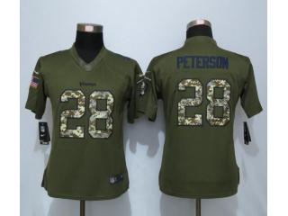 Women Minnesota Vikings 28 Adrian Peterson Green Salute To Service Limited Jersey