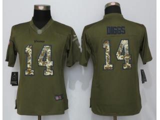 Women Minnesota Vikings 14 Stefon Diggs Green Salute To Service Limited Jersey