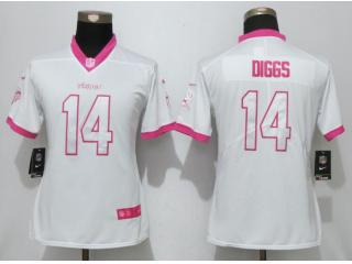 Women Minnesota Vikings 14 Stefon Diggs Stitched Elite Rush Fashion Jersey White Pink