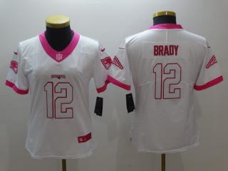 Women New England Patriots 12 Tom Brady Stitched Elite Rush Fashion Jersey White Pink