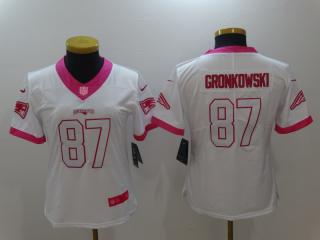 Women New England Patriots 87 Rob Gronkowski Stitched Elite Rush Fashion Jersey White Pink