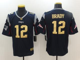 New England Patriots 12 Tom Brady Gold Word Foodball Jersey Navy Blue