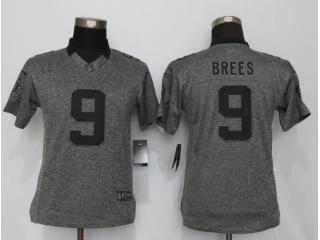 Women New Orleans Saints 9 Drew Brees Stitched Gridiron Gray Limited Jersey