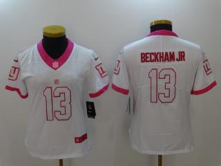 Women New York Giants 13 Odell Beckham Jr Stitched Elite Rush Fashion Jersey White Pink