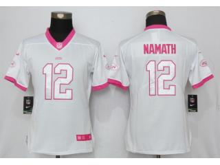 Women New York Jets 12 Joe Namath Stitched Elite Rush Fashion Jersey White Pink