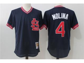 St.Louis Cardinals 4 Yadier Molina Baseball Jersey Blue retro hole fabric
