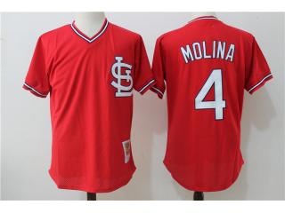 St.Louis Cardinals 4 Yadier Molina Baseball Jersey Red retro hole fabric