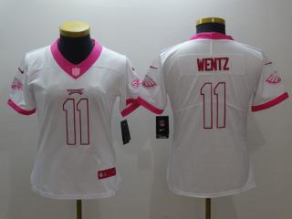 Women Philadelphia Eagles 11 Carson Wentz Stitched Elite Rush Fashion Jersey White Pink
