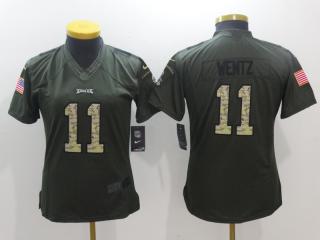 Women Philadelphia Eagles 11 Carson Wentz Green Salute To Service Limited Jersey
