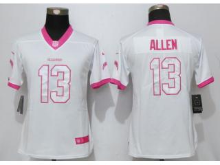 Women San Diego Chargers 13 Keenan Allen Stitched Elite Rush Fashion Jersey White Pink