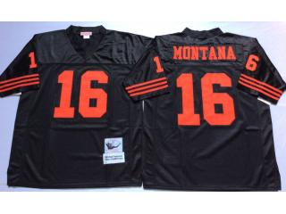San Francisco 49ers 16 Joe Montana Football Jersey Black Retro