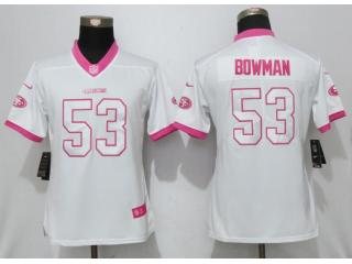 Women San Francisco 49ers 53 NaVorro Bowman Stitched Elite Jersey White Pink
