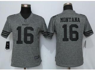 Women San Francisco 49ers 16 Joe Montana Stitched Gridiron Gray Limited Jersey