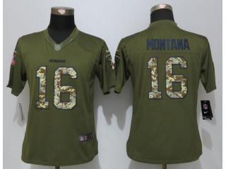 Women San Francisco 49ers 16 Joe Montana Green Salute To Service Limited Jersey