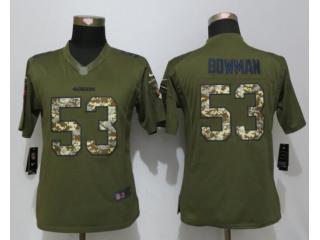 Women San Francisco 49ers 53 NaVorro Bowman Green Salute To Service Limited Jersey