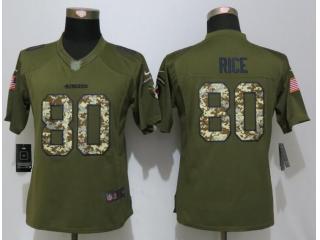 Women San Francisco 49ers 80 Jerry Rice Green Salute To Service Limited Jersey