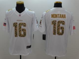 San Francisco 49ers 16 Joe Montana Football Jersey White Camo Word