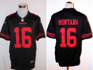San Francisco 49ers 16 Joe Montana Football Jersey Black Fan Edition