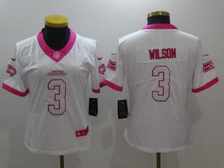 Women Seattle Seahawks 3 Russell Wilson Stitched Elite Rush Fashion Jersey White Pink