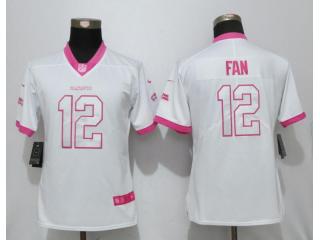 Women Seattle Seahawks 12 12th Fan Stitched Elite Rush Fashion Jersey White Pink