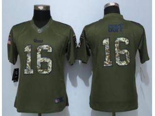 Women St. Louis Rams 16 Jared Goff Green Salute To Service Limited Jersey