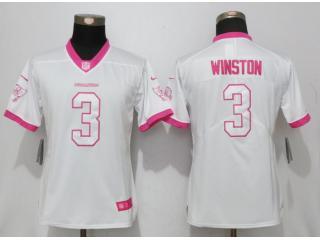 Women Tampa Bay Buccaneers 3 Jameis Winston Stitched Elite Rush Fashion Jersey White Pink