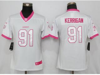 Women Washington Redskins 91 Ryan Kerrigan Stitched Elite Rush Fashion Jersey White Pink