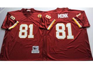 Washington Redskins 81 Art Monk Football Jersey Red Retro