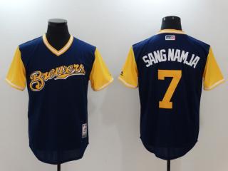 Men's 2017 Little League World Series Brewers Eric Thames #7 Sang Namja Navy Jersey