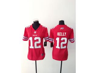 Women Buffalo Bills 12 Jim Kelly Football Jersey Red