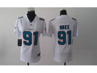 Women Miami Dolphins 91 Cameron Wake Football Jersey White