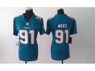 Women Miami Dolphins 91 Cameron Wake Football Jersey Green