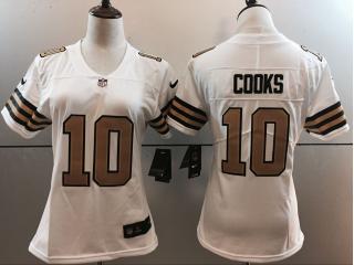 Women New Orleans Saints 10 Brandin Cooks Football Jersey White Yellow Word