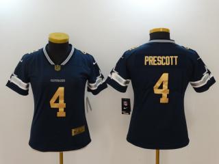 Women Dallas Cowboys 4 Dak Prescott Football Jersey Navy Blue Gold Word