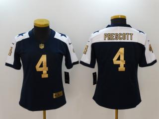 Women Dallas Cowboys 4 Dak Prescott Football Jersey Navy Blue Gold Word