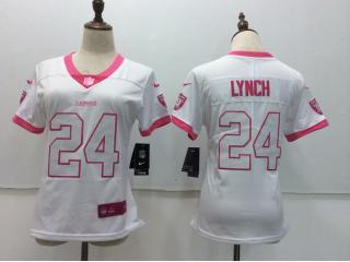 Women Oakland Raiders 24 Marshawn Lynch Football Jersey White pink