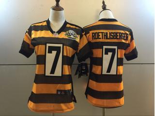 Women Pittsburgh Steelers 7 Ben Roethlisberger Yellow 80TH Throwback Jersey