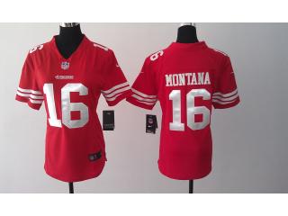 Women San Francisco 49ers 16 Joe Montana Football Jersey Red