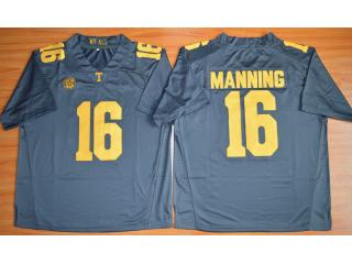Tennessee Volunteers 16 Peyton Manning Coolege Football Jersey Gray Yellow Word