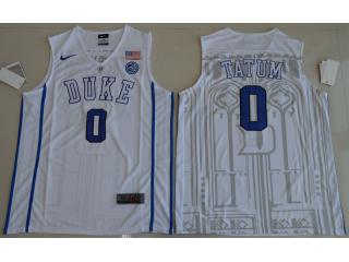 Duke Blue Devils 0 Jayson Tatum V Neck College Basketball Jersey White