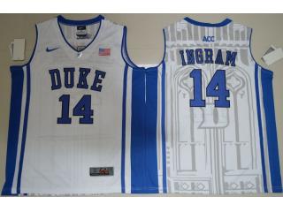 Duke Blue Devils 14 Brandon Ingram V Neck College Basketball Jersey White